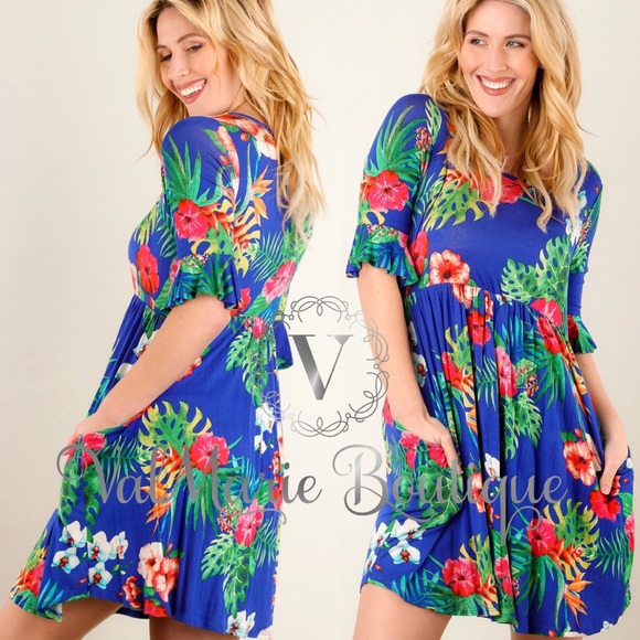 Hawaiian 🌺 Royal Blue Dress - Picture 2 of 3